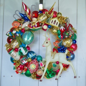 Custom wreath made with some of the client's own ornaments. 20" diameter $225 *SOLD*