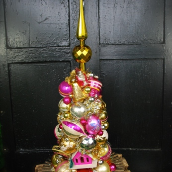 Pink Gold: A stunner in hot pinks and bright gold with a shiny unbreakable gold topper. This would make quite the holiday centerpiece - or leave it out all year long! $295 *SOLD*