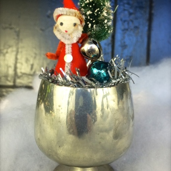 Itty bitty Lunt pewter cup with a tiny Santa and tree $22 *SOLD*