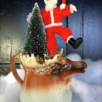 Fab old elk mug with a dancing, poseable Santa and a treee $36 *SOLD *