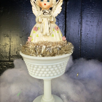 Sweet June angel in a vintage milk glass sherbet dish $32 *SOLD*