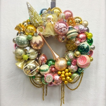 Samdra's Memoreis: Custom wreath made with some of the customer's own ornaments. Approx. 17" diameter. *SOLD*